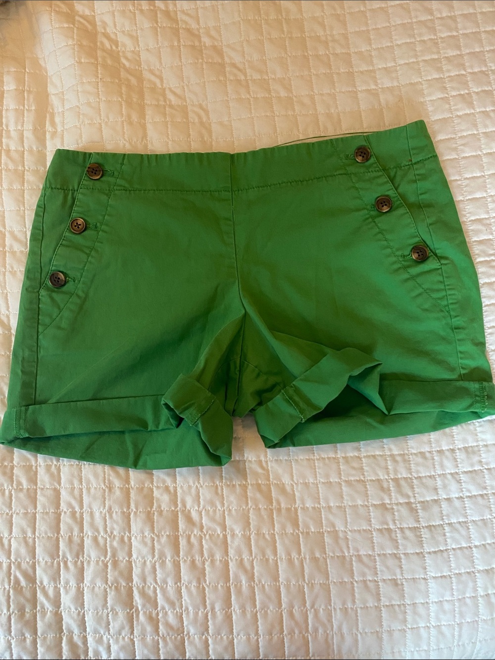 J. Crew Kelly Green Button-Accent Rolled Hem Shorts
